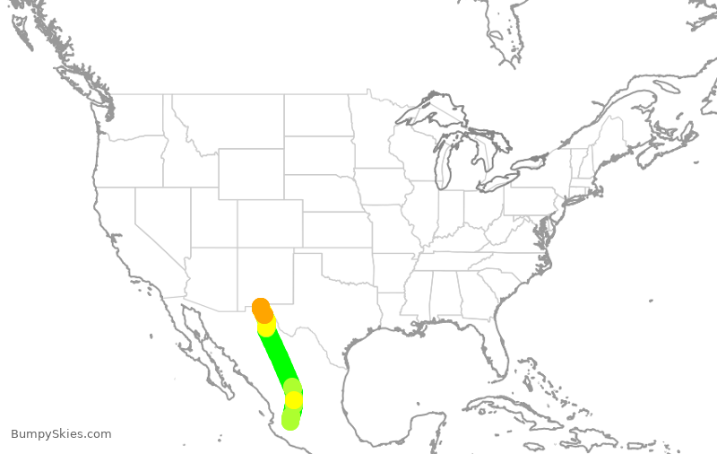 Turbulence forecast map for VOI1160, GDL to CJS