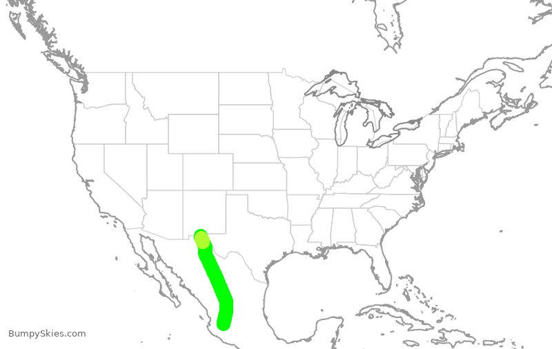 Turbulence forecast map for VOI1162, GDL to CJS