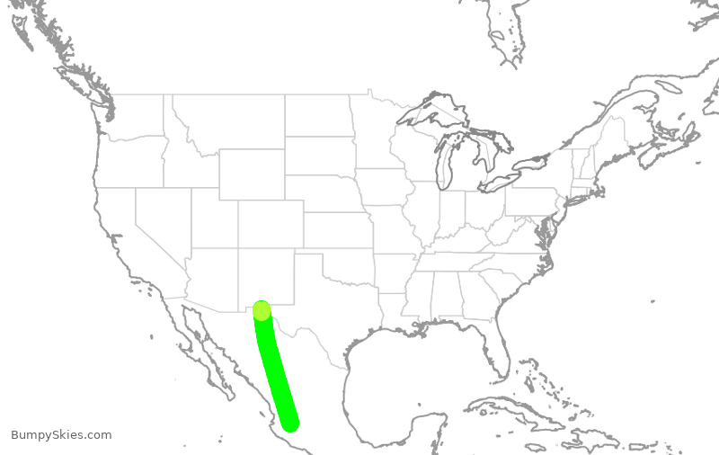Turbulence forecast map for VOI1163, CJS to GDL