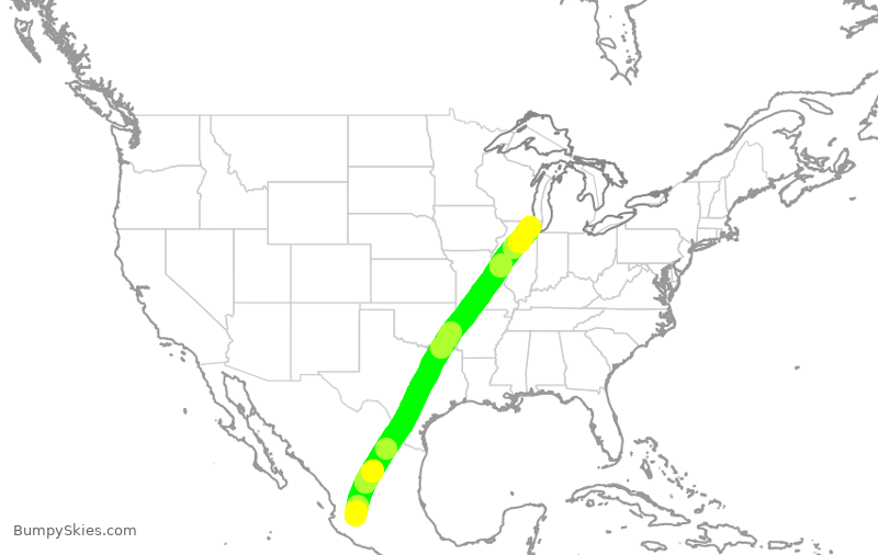 Turbulence forecast map for VOI1702, GDL to ORD