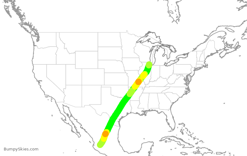 Turbulence forecast map for VOI1703, ORD to GDL