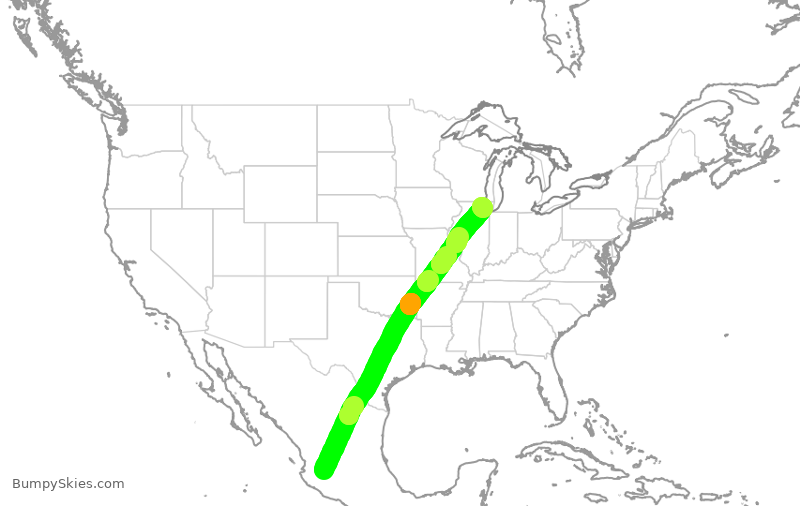 Turbulence forecast map for VOI1704, GDL to ORD