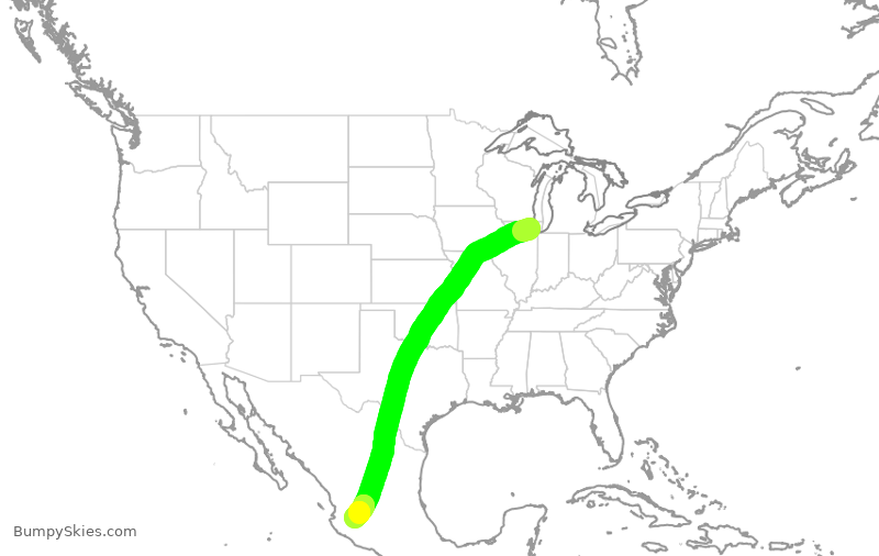 Turbulence forecast map for VOI1705, ORD to GDL