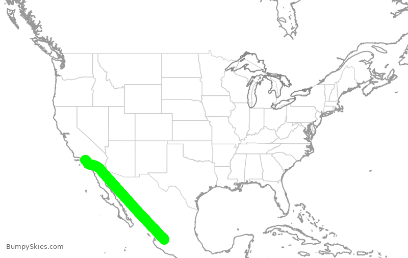 Turbulence forecast map for VOI1712, GDL to LAX