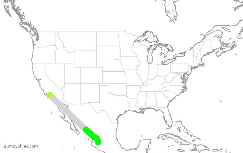 Turbulence forecast map for VOI1713, LAX to GDL