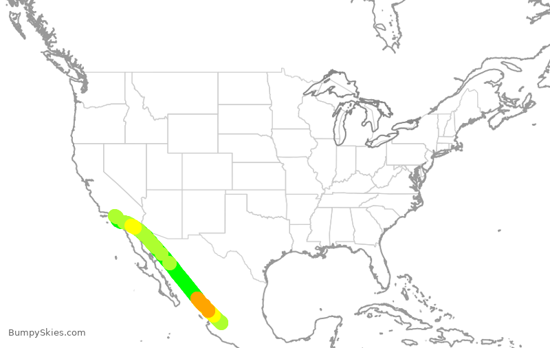 Turbulence forecast map for VOI1714, GDL to LAX