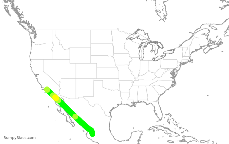 Turbulence forecast map for VOI1717, LAX to MGL