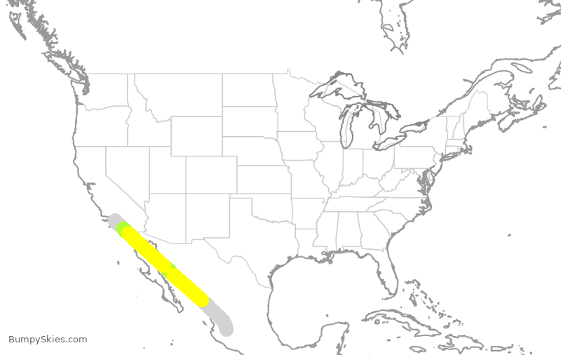 Turbulence forecast map for VOI1721, LAX to MGL
