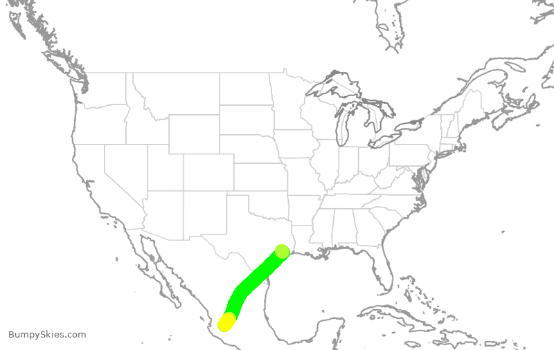 Turbulence forecast map for VOI1731, IAH to GDL