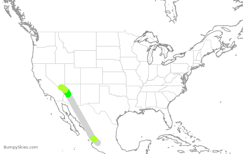Turbulence forecast map for VOI1740, GDL to LAS