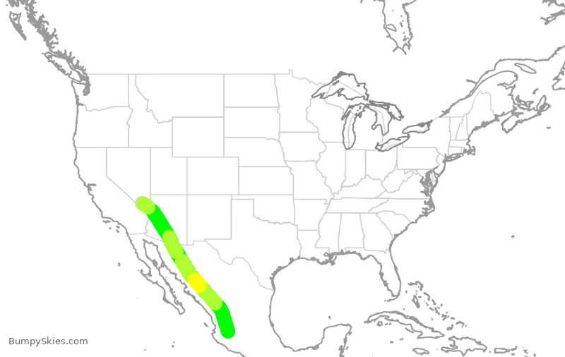 Turbulence forecast map for VOI1741, LAS to GDL