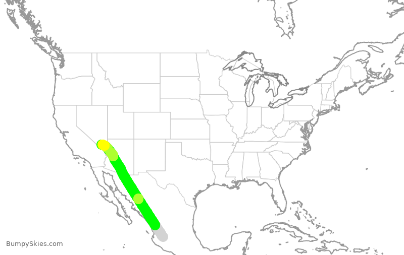 Turbulence forecast map for VOI1742, GDL to LAS