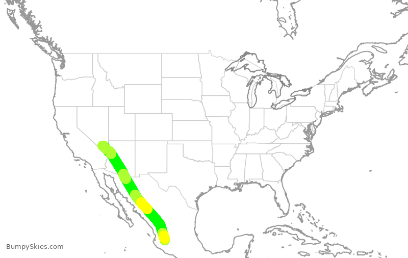 Turbulence forecast map for VOI1743, LAS to GDL