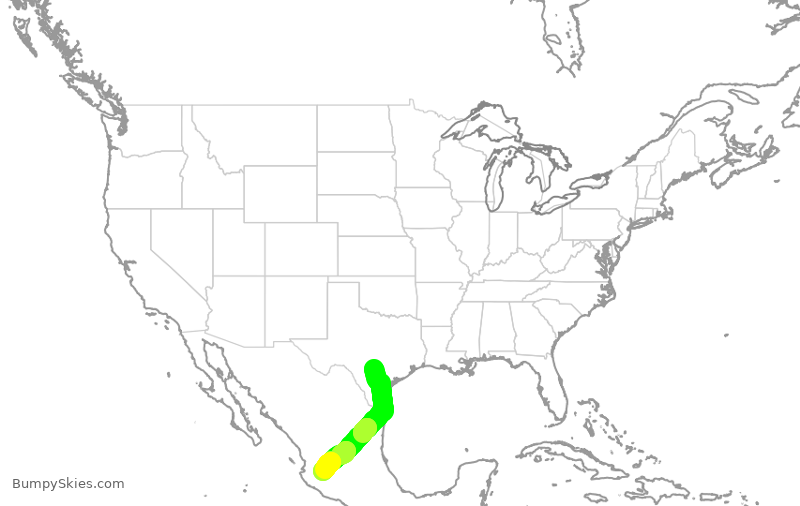Turbulence forecast map for VOI1753, SAT to GDL