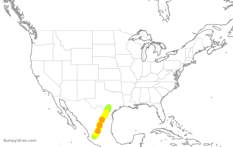 Turbulence forecast map for VOI1755, SAT to GDL