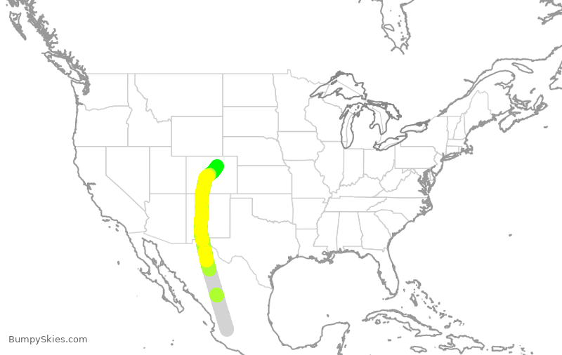 Turbulence forecast map for VOI1760, MGL to DEN