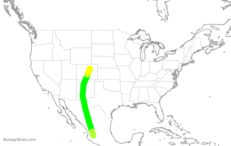 Turbulence forecast map for VOI1761, DEN to GDL