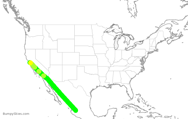 Turbulence forecast map for VOI1772, GDL to OAK