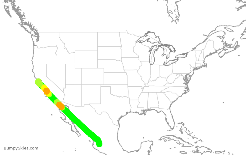 Turbulence forecast map for VOI1773, OAK to MGL