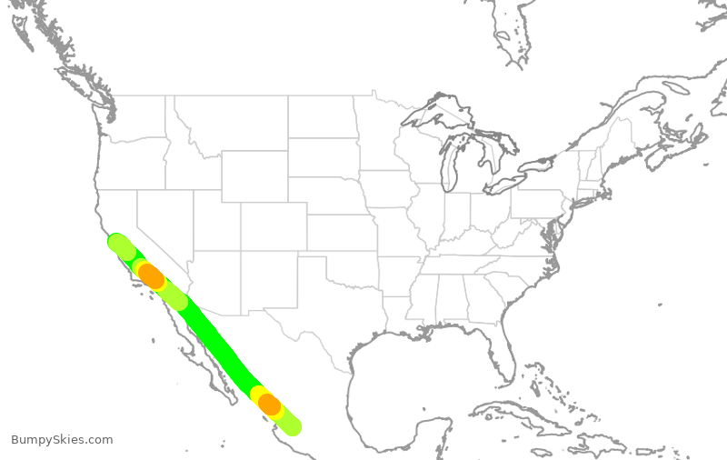 Turbulence forecast map for VOI1774, GDL to OAK