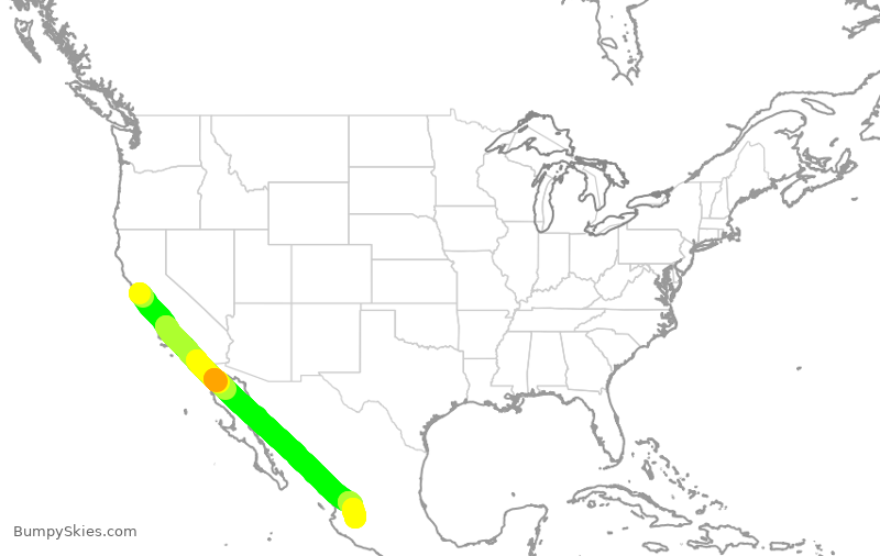Turbulence forecast map for VOI1775, OAK to GDL