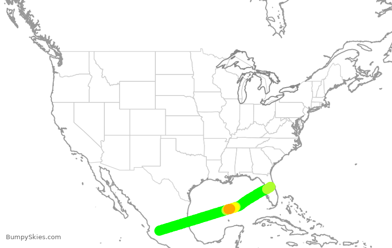Turbulence forecast map for VOI1780, GDL to MCO