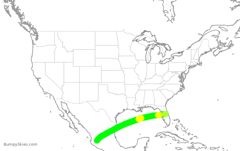 Turbulence forecast map for VOI1781, MCO to GDL