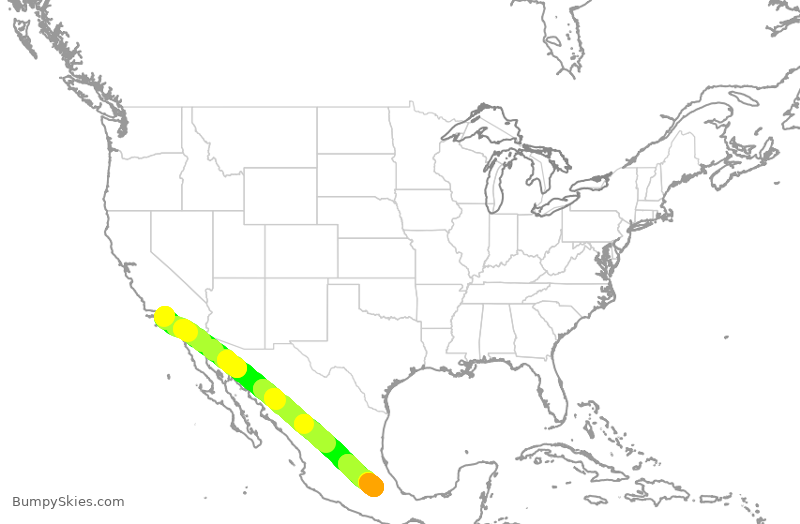 Turbulence forecast map for VOI1782, LAX to PBC