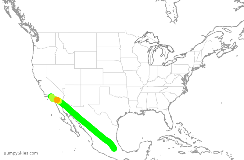 Turbulence forecast map for VOI1783, PBC to LAX