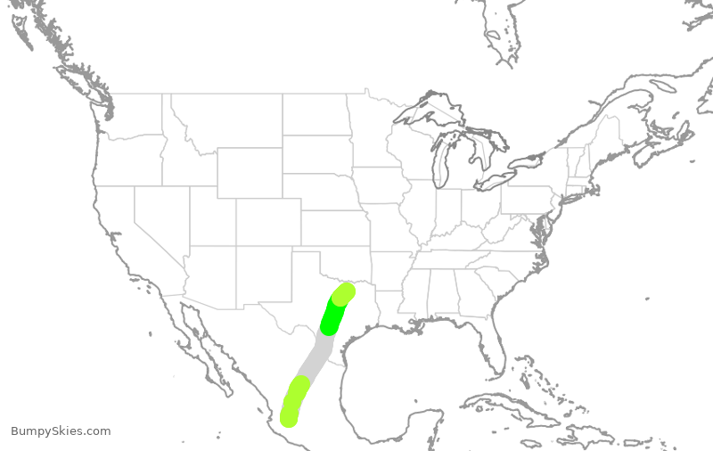 Turbulence forecast map for VOI1800, GDL to DFW