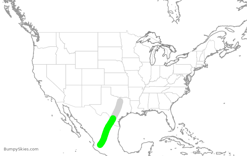 Turbulence forecast map for VOI1801, DFW to GDL