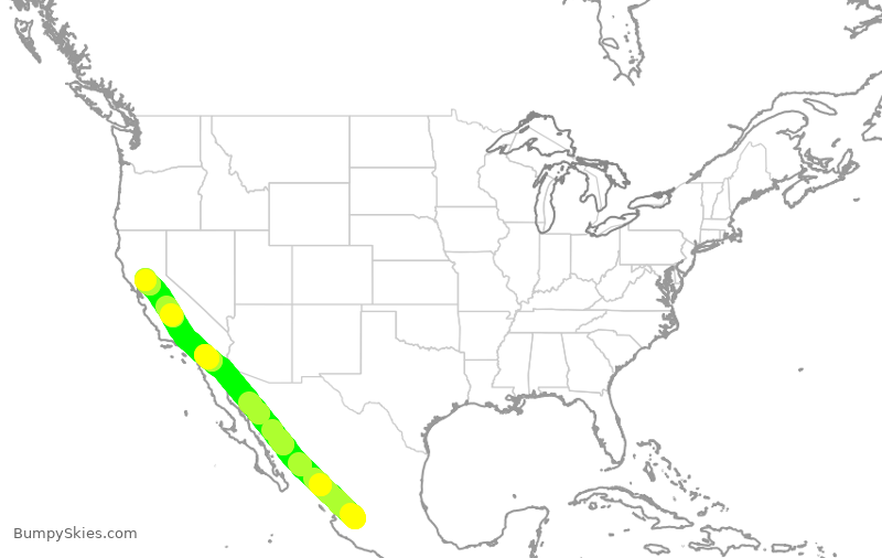 Turbulence forecast map for VOI1810, GDL to SMF