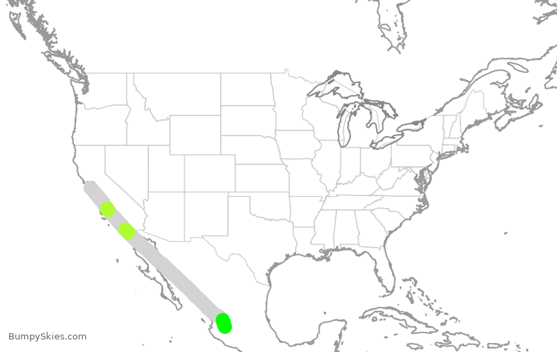 Turbulence forecast map for VOI1821, SJC to GDL