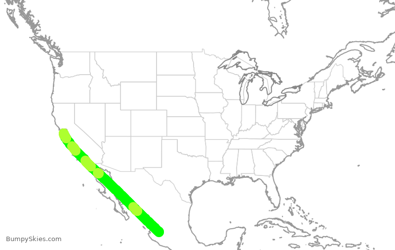 Turbulence forecast map for VOI1822, GDL to SJC