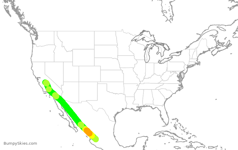 Turbulence forecast map for VOI1832, GDL to FAT