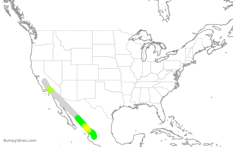 Turbulence forecast map for VOI1835, FAT to GDL