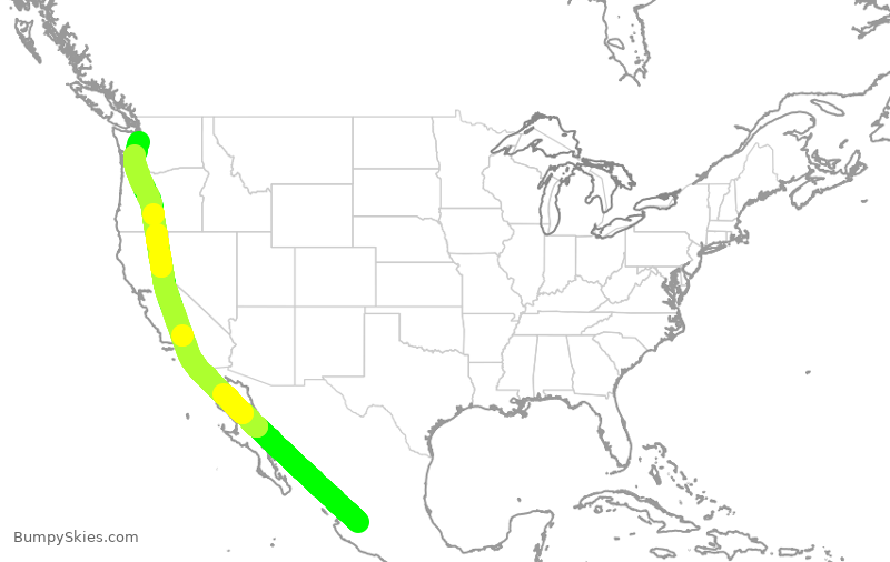 Turbulence forecast map for VOI1852, MGL to SEA