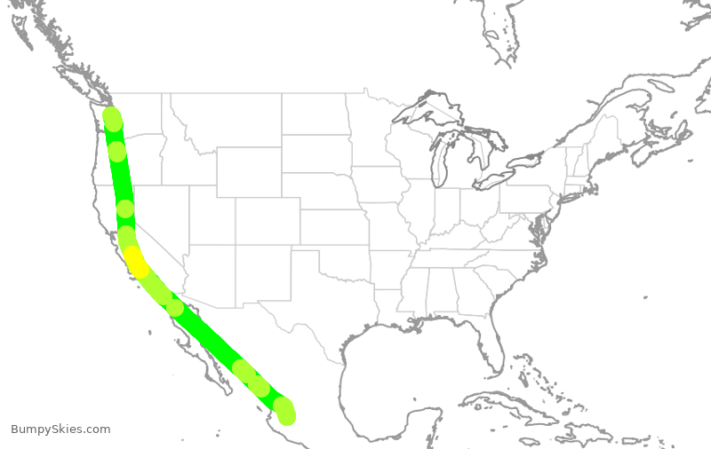 Turbulence forecast map for VOI1853, SEA to GDL