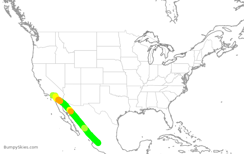 Turbulence forecast map for VOI1862, GDL to ONT