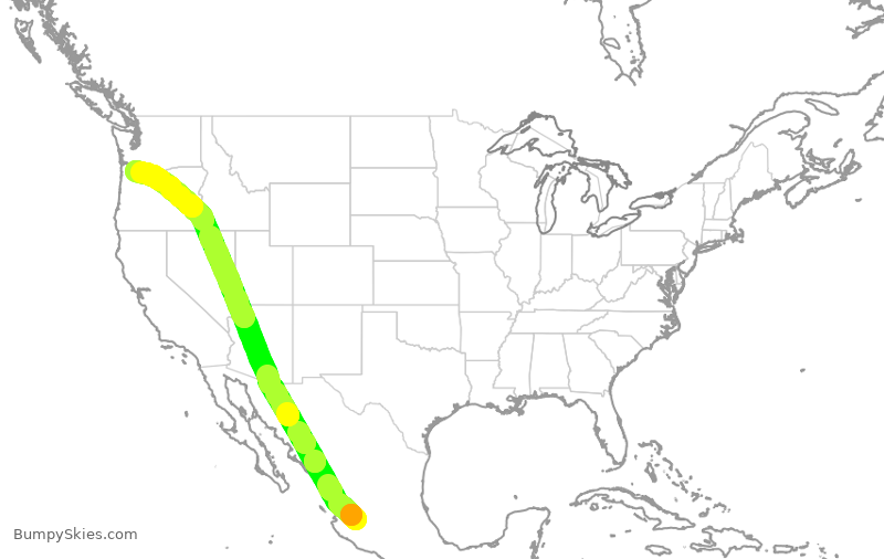 Turbulence forecast map for VOI1870, GDL to PDX