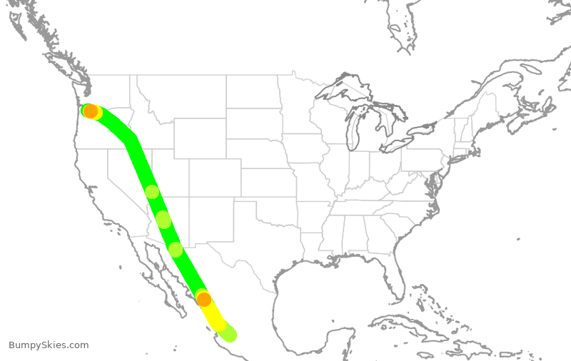 Turbulence forecast map for VOI1872, GDL to PDX