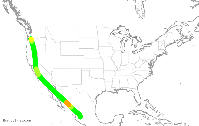 Turbulence forecast map for VOI1873, PDX to GDL