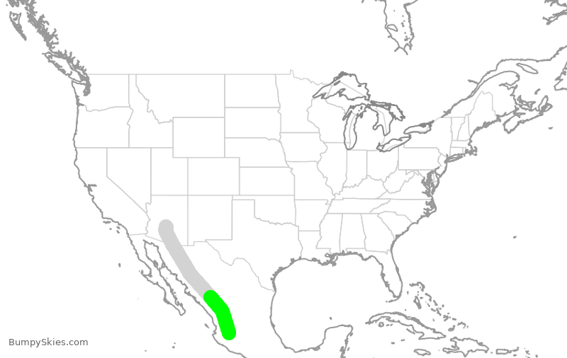 Turbulence forecast map for VOI1883, PHX to GDL