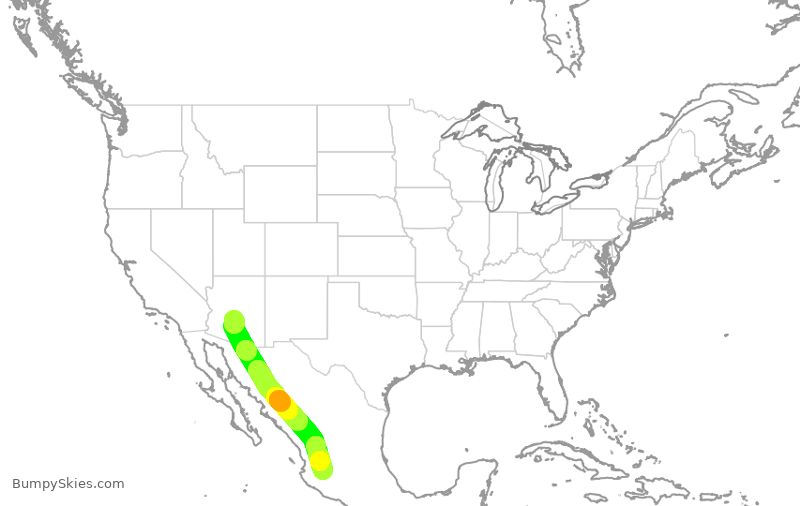 Turbulence forecast map for VOI1885, PHX to GDL