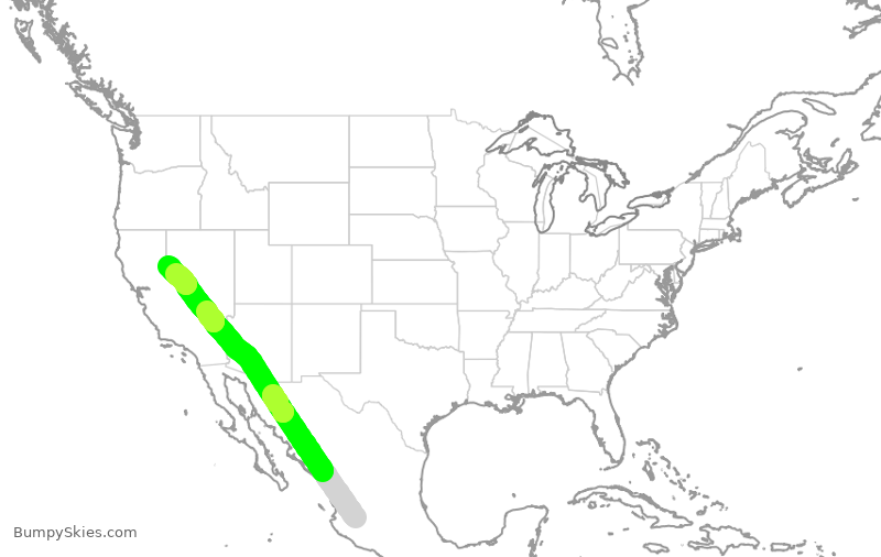 Turbulence forecast map for VOI1890, GDL to RNO