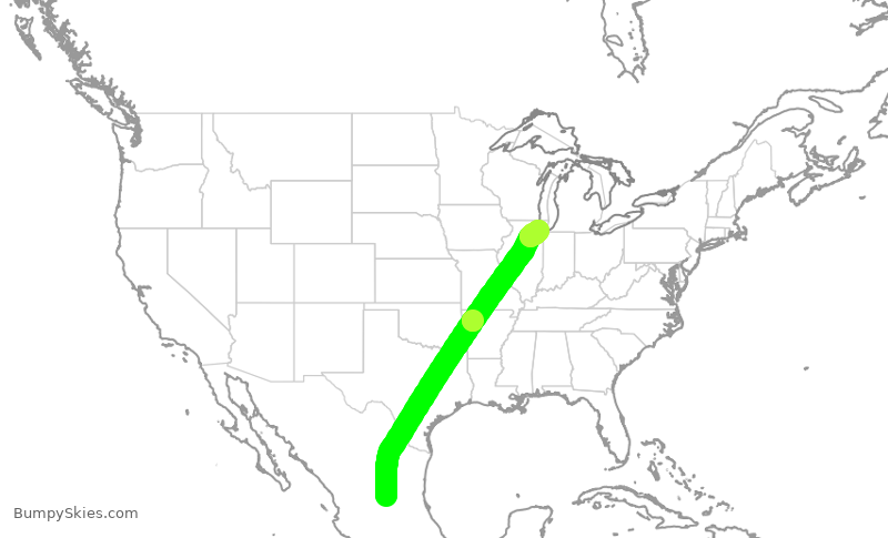 Turbulence forecast map for VOI1892, SLP to MDW