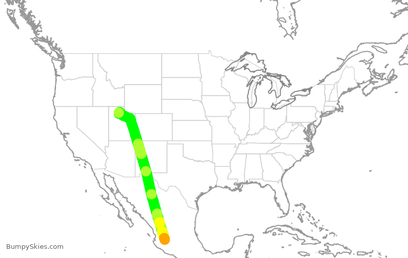 Turbulence forecast map for VOI1896, SLC to GDL