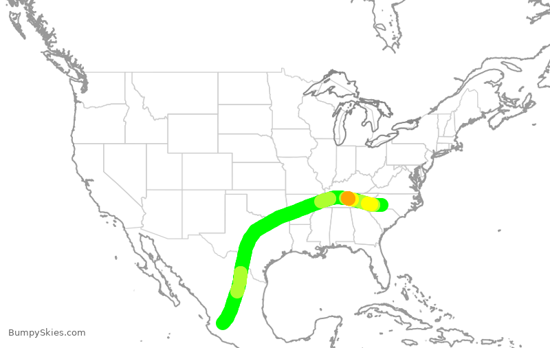 Turbulence forecast map for VOI1911, CLT to GDL