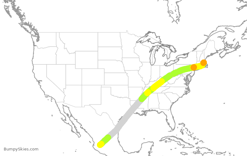 Turbulence forecast map for VOI1924, GDL to BOS