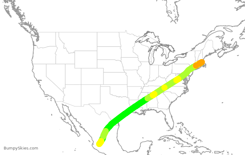 Turbulence forecast map for VOI1925, BOS to GDL